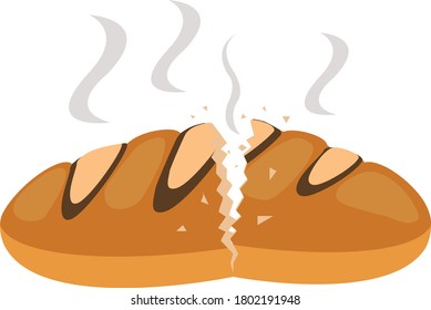 The Brown Loaf of Hot Ripped Bread Illustration Vector