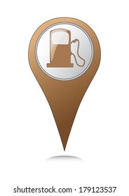 Brown location marker with vintage fuel pump.