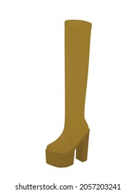 Brown long boot. high heel. vector illustration