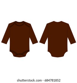 brown long sleeve back and front baby romper bodysuit isolated vector