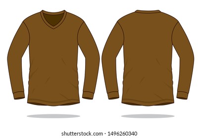 Brown Long Sleeve V-Neck Shirt Vector
: Front and Back View