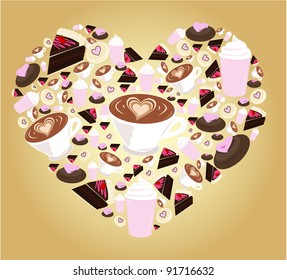 brown love cake and drink