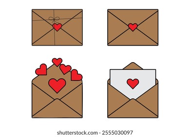 brown love envelope with closed and open style,vector illustration.