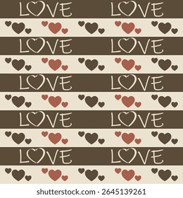 Brown Love Stripe Pattern. Perfect for art and crafts, digital paper, fabric printing, textile printing, packaging, scrapbooking, gift wrap, background and more.
