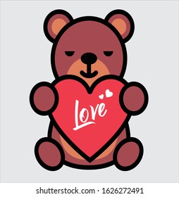 
brown and love teddy bear icon with gray background