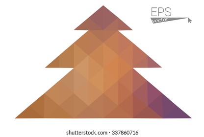 brown low poly style christmas tree vector illustration consisting of triangles. Abstract triangular poly origami or crystal design of New Years celebration. Isolated on white background