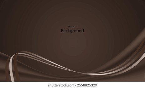 Brown luxury background with folded satin and curve gold line. Brown fold satin with gold line background. Suit for voucher, gift card, business card, poster, banner, backdrop, presentation, etc