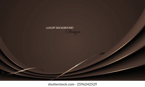 Brown Luxury background with gold curved ribbon. Elegant brown and gold background. Suit for banner, backdrop, invitation card, business card, cover, etc.