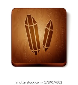 Brown Magic stone icon isolated on white background. Fantasy crystal. Jewelry gem for game. Wooden square button. Vector Illustration