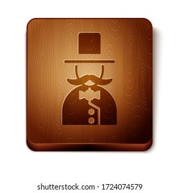 Brown Magician icon isolated on white background. Wooden square button. Vector Illustration