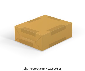 Brown mail package parcel wrap delivery with tag, vector