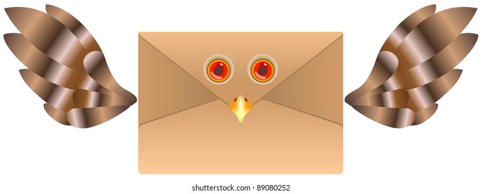 Brown mailing envelope enclosed with open wings and beak