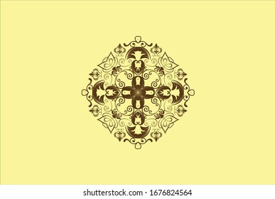 braunes Mandala auf gelbem Hintergrund