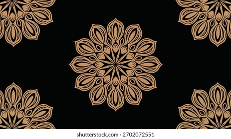 Brown mandala floral pattern on black background vector