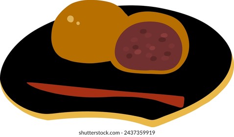 Brown manju (steamed bean jam bun) colored flat illustration. Vector icon.