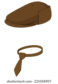 Brown man's cap with tie isolated on white background. Vector illustration.