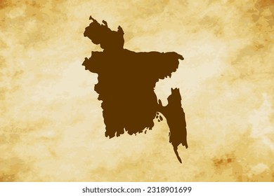 Brown map of Country Bangladesh isolated on old paper grunge texture background - vector illustration