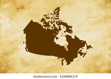 Brown map of Country Canada isolated on old paper grunge texture background - vector illustration