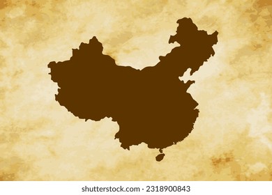 Brown map of Country China isolated on old paper grunge texture background - vector illustration