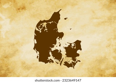 Brown map of Country Denmark isolated on old paper grunge texture background - vector illustration