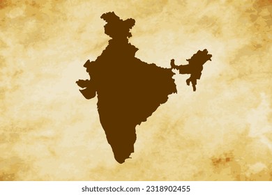 Brown map of Country India isolated on old paper grunge texture background - vector illustration