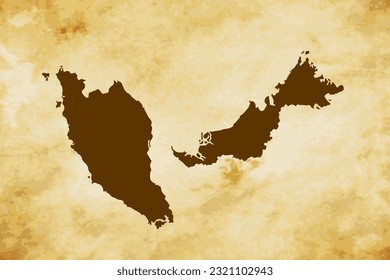 Brown map of Country Malaysia isolated on old paper grunge texture background - vector illustration