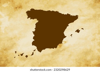 Brown map of Country Spain isolated on old paper grunge texture background - vector illustration