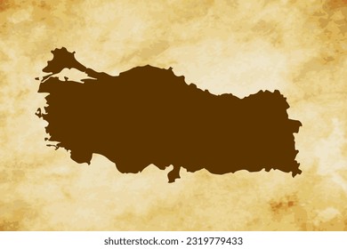 Brown map of Country Turkey isolated on old paper grunge texture background - vector illustration
