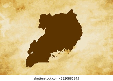 Brown map of Country Uganda isolated on old paper grunge texture background - vector illustration