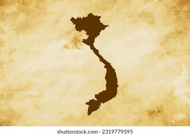 Brown map of Country Vietnam isolated on old paper grunge texture background - vector illustration