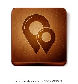 Brown Map pin icon isolated on white background. Navigation, pointer, location, map, gps, direction, place, compass, contact, search concept. Wooden square button. Vector Illustration