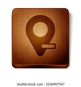 Icono de alfiler de mapa pardo aislado en fondo blanco. Navegación, puntero, ubicación, mapa, gps, dirección, lugar, brújula, concepto de búsqueda. Botón cuadrado de madera. Vector