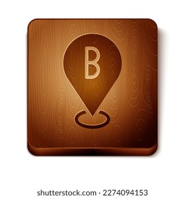 Brown Map pin icon isolated on white background. Navigation, pointer, location, map, gps, direction, place, compass, search concept. Wooden square button. Vector