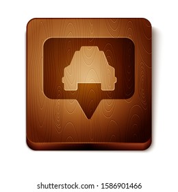 Brown Map pointer with taxi icon isolated on white background. Location symbol. Wooden square button. Vector Illustration