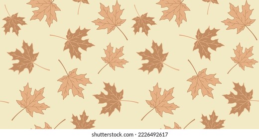 Hojas de arce marrón sobre un fondo beige claro. Textura interminable otoñal con hojas caídas, follaje. Patrón de vectores sin fisuras para papel de embalaje, papel tapizado, cubierta, textura superficial e impresión