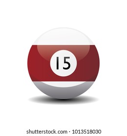 Brown, maroon and white billiard ball with number fifteen 15. Vector 3d ilustration icon