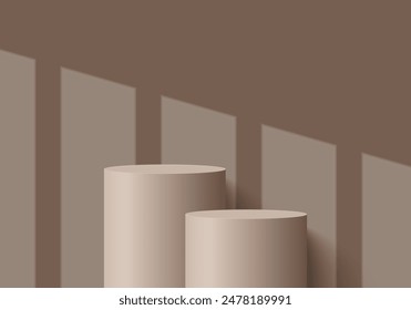 Brown matte round podium, winner platform or product display from different angles. Brown stage, exhibition stand isolated on transparent background, 3d vector. 3D Illustration