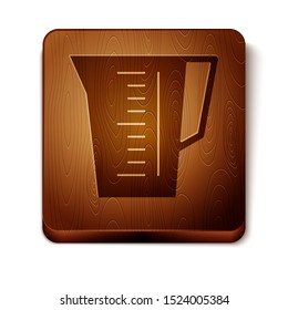 Brown Measuring cup to measure dry and liquid food icon isolated on white background. Plastic graduated beaker with handle. Wooden square button. Vector Illustration
