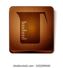Brown Measuring cup to measure dry and liquid food icon isolated on white background. Plastic graduated beaker with handle. Wooden square button. Vector Illustration