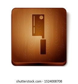 Brown Meat chopper icon isolated on white background. Kitchen knife for meat. Butcher knife. Happy Halloween party. Wooden square button. Vector Illustration