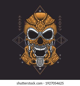 Brown mecha skull illustration. suitable for the design of t-shirts, stickers, merchandise, etc.