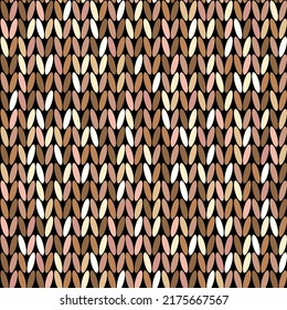 Patrón de cuchillos hechos a mano con melange marrón. Ilustración vectorial de textura sin soldadura de punto a partir de hilados multicolor. Resumen del fondo de piel de cuero para la ropa.