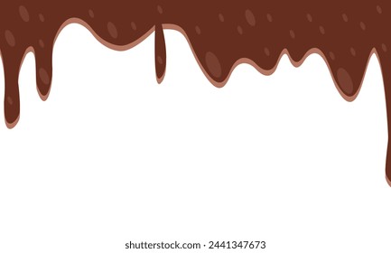 Brown melted dripping chocolate vector design isolated, Creamy delicious sweet melt chocolate with empty place for text