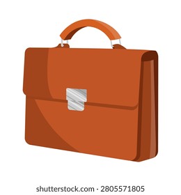 Brown mens bag shown in simple graphic style on white background, symbol of business and fashion concept. Vector illustration