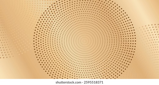 brown metal Halftone round frame. Golden luxury Halftone circle logo. Dots emblem. Dotted texture border. Vector illustration isolated on white background.