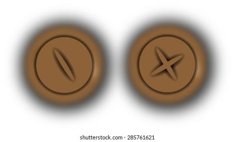 Brown metal screws with shadow vector pattern