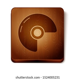 Brown Military helmet icon isolated on white background. Army hat symbol of defense and protect. Protective hat. Wooden square button. Vector Illustration