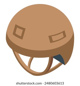 Brown military helmet with a protective visor is shown in an isometric view