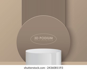 Brown minimalist podium mockup. Studio showroom pedestal, showcase mockup stage. 3d vector podium for product presentation.