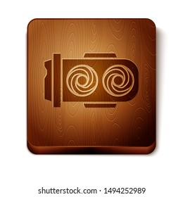 Brown Mining farm icon isolated on white background. Cryptocurrency mining, blockchain technology, digital money market, cryptocoin wallet. Wooden square button. Vector Illustration